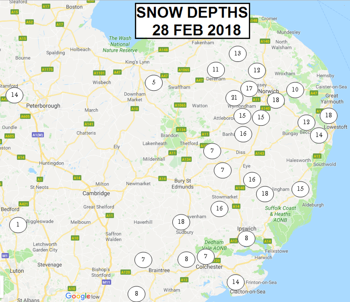 Snow depths.